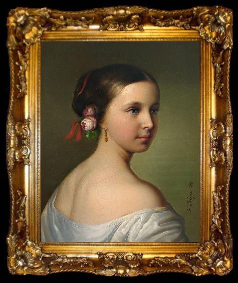 framed  Friedrich Krepp Portrait of a young woman with roses in her hair, ta009-2